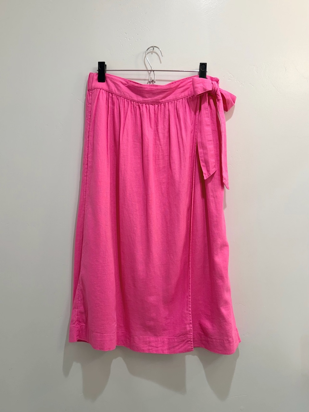 A New Day Pink Linen Blend Wrap Crossover Midi Skirt Side Tie Size Women’s Med - Picture 13 of 15